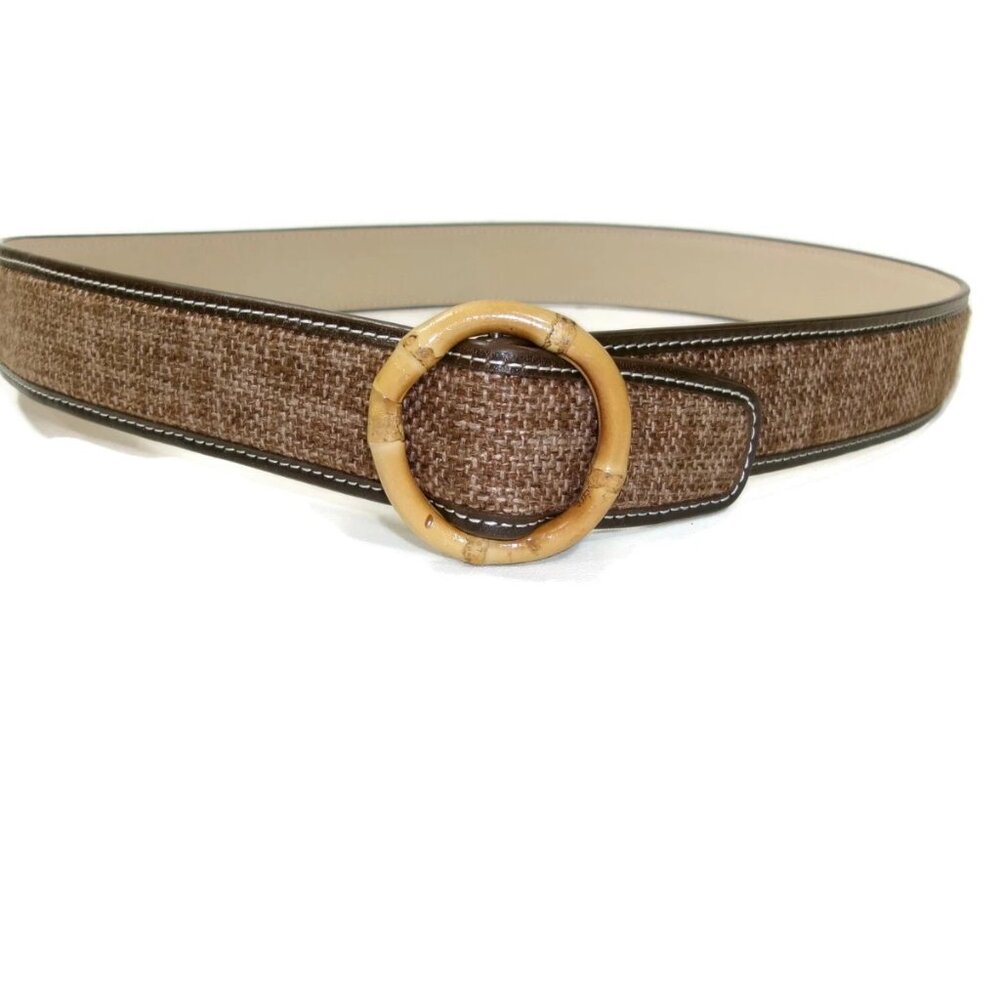 J. McLaughlin Dixie Belt NWT $98 Leather /Tweed Ratton Buckle Size M Medium